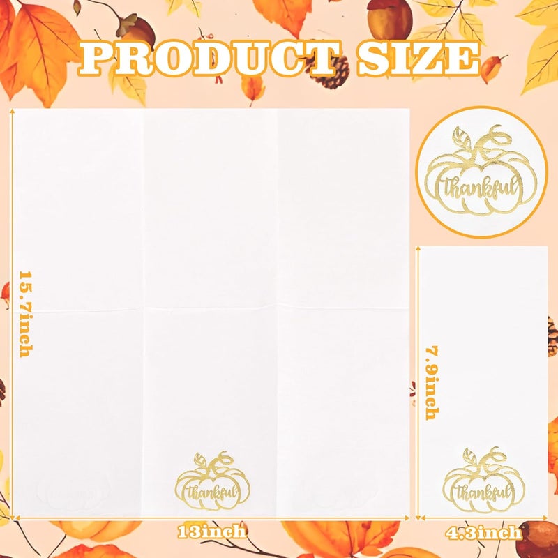 Joyido 200 PCS Thanksgiving Pumpkin Napkins - 3-Ply Heavy Duty Fall Pumpkin Paper Napkins - Thanksgiving Disposable Hand Towels Napkins for Friendsgiving Table Decor Party Supplies - Image 3